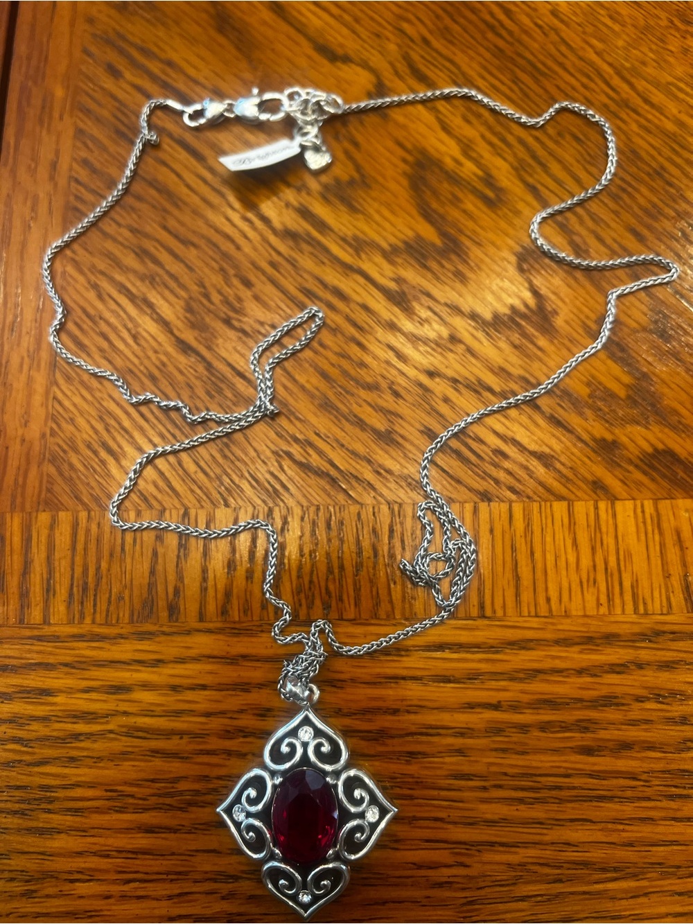 Brighton Silver Necklace with Deep Red Gemstone Pendant